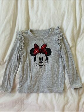 Disney Grey Long-Sleeve Minnie Tee with Red Plaid Bow